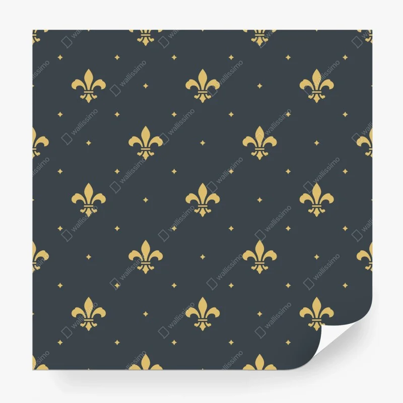 Papier peint motif fleur de lys doré sur fond bleu nuit – Wallnifity® Papier peint motif fleur de lys doré sur fond bleu nuit – Wallnifity®
