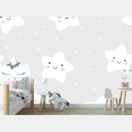 Papier peint motif d'étoiles souriantes pour chambre d'enfant – Wallnifity®