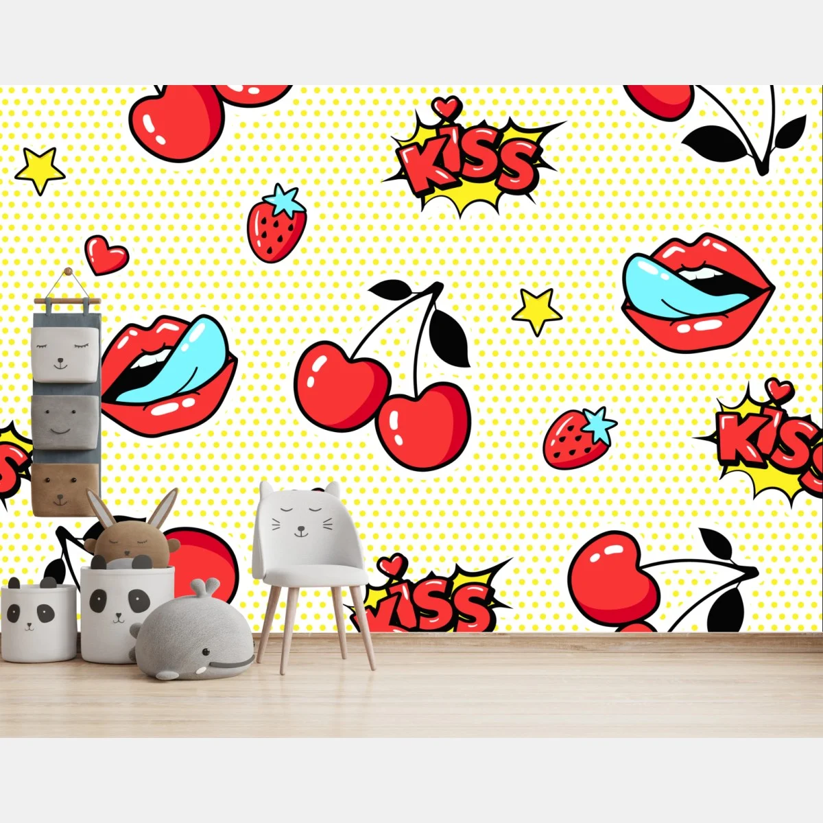 Papier peint motif pop art cerises et lèvres rétro – Wallnifity® Papier peint motif pop art cerises et lèvres rétro – Wallnifity®