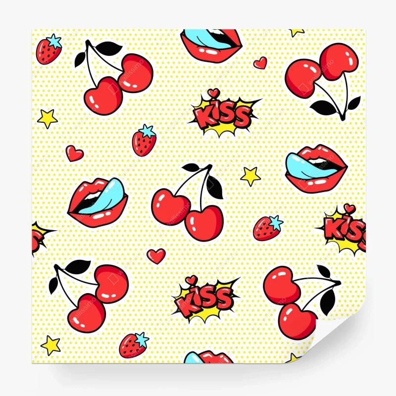 Papier peint motif pop art cerises et lèvres rétro – Wallnifity® Papier peint motif pop art cerises et lèvres rétro – Wallnifity®