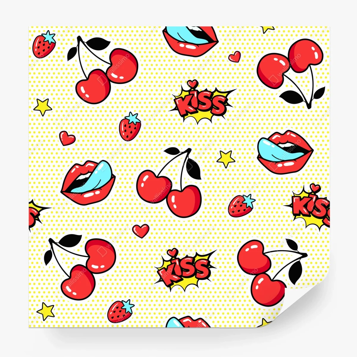 Papier peint motif pop art cerises et lèvres rétro – Wallnifity® Papier peint motif pop art cerises et lèvres rétro – Wallnifity®