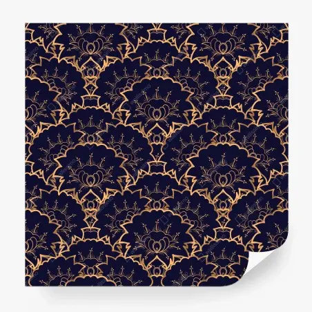 Papier peint motif floral art déco doré sur fond bleu marine – Wallnifity®