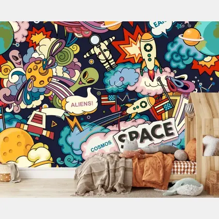 Papier peint aventure spatiale colorée et ludique – Wallnifity®