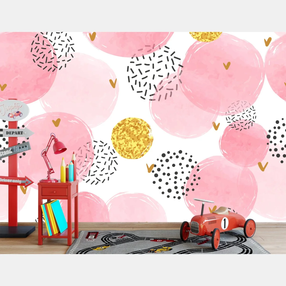 Papier peint motif bulles aquarelle rose avec accents dorés – Wallnifity® Papier peint motif bulles aquarelle rose avec accents dorés – Wallnifity®