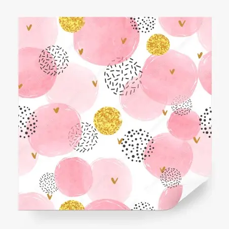 Papier peint motif bulles aquarelle rose avec accents dorés – Wallnifity®
