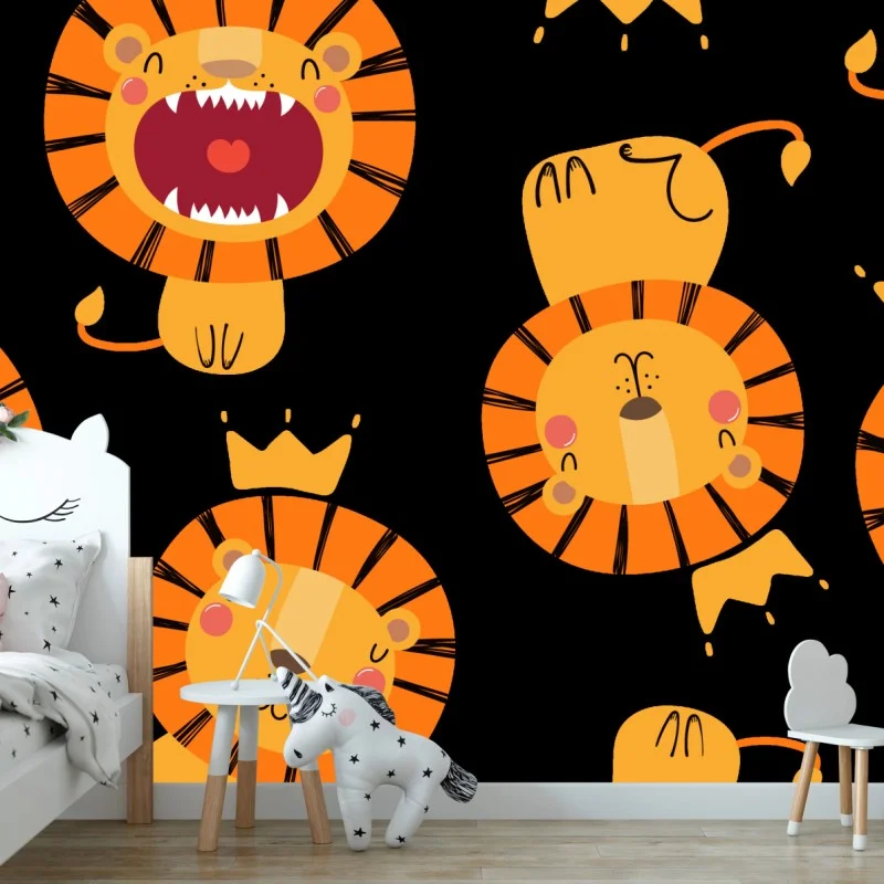 Papier peint motif lions couronnés et joyeux – Wallnifity® Papier peint motif lions couronnés et joyeux – Wallnifity®