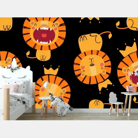 Papier peint motif lions couronnés et joyeux – Wallnifity®