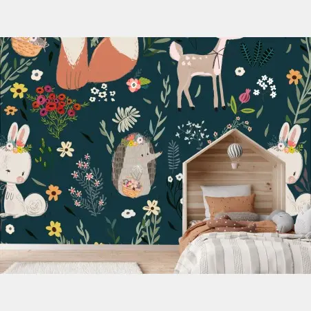 Papier peint forêt enchantée d'animaux mignons – Wallnifity®