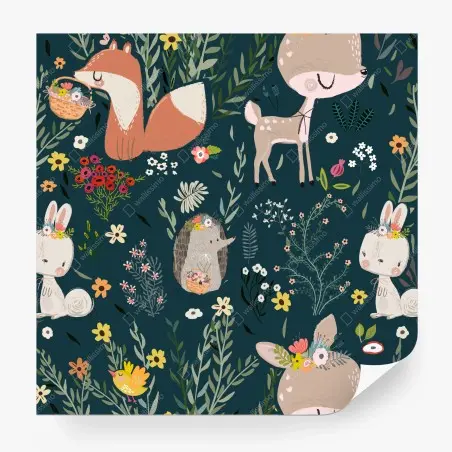 Papier peint forêt enchantée d'animaux mignons – Wallnifity®