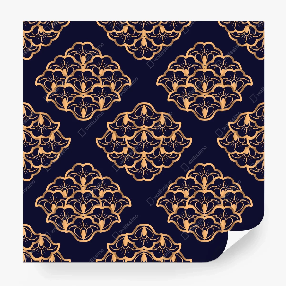Papier peint motif floral doré sur fond bleu marine – Wallnifity® Papier peint motif floral doré sur fond bleu marine – Wallnifity®