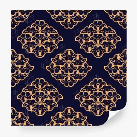 Papier peint motif floral doré sur fond bleu marine – Wallnifity®