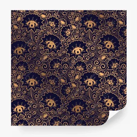 Papier peint motif floral baroque doré sur fond bleu marine – Wallnifity®
