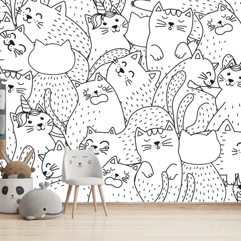 Papier peint motif de chats mignons en noir et blanc – Wallnifity® Papier peint motif de chats mignons en noir et blanc – Wallnifity®