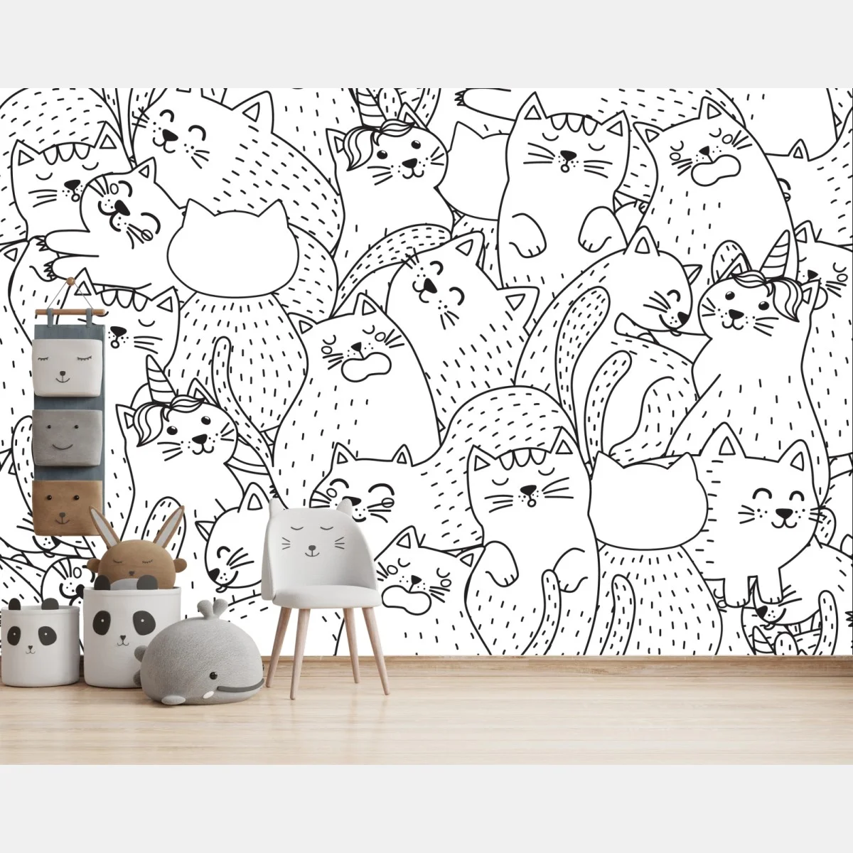 Papier peint motif de chats mignons en noir et blanc – Wallnifity® Papier peint motif de chats mignons en noir et blanc – Wallnifity®