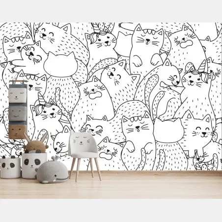 Papier peint motif de chats mignons en noir et blanc – Wallnifity®