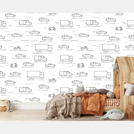 Papier peint motif minimaliste de véhicules en mouvement – Wallnifity®