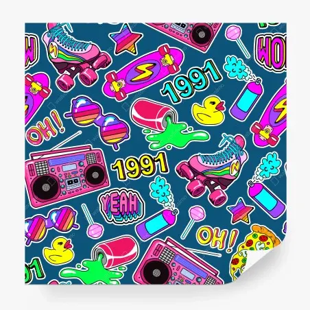 Papier peint motifs rétro années 90 colorés et ludiques – Wallnifity®