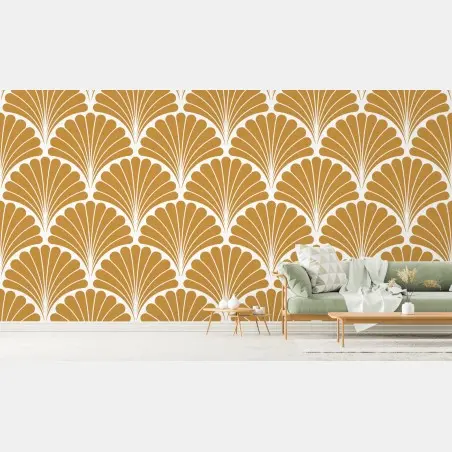 Papier peint motif coquillage art déco doré – Wallnifity®