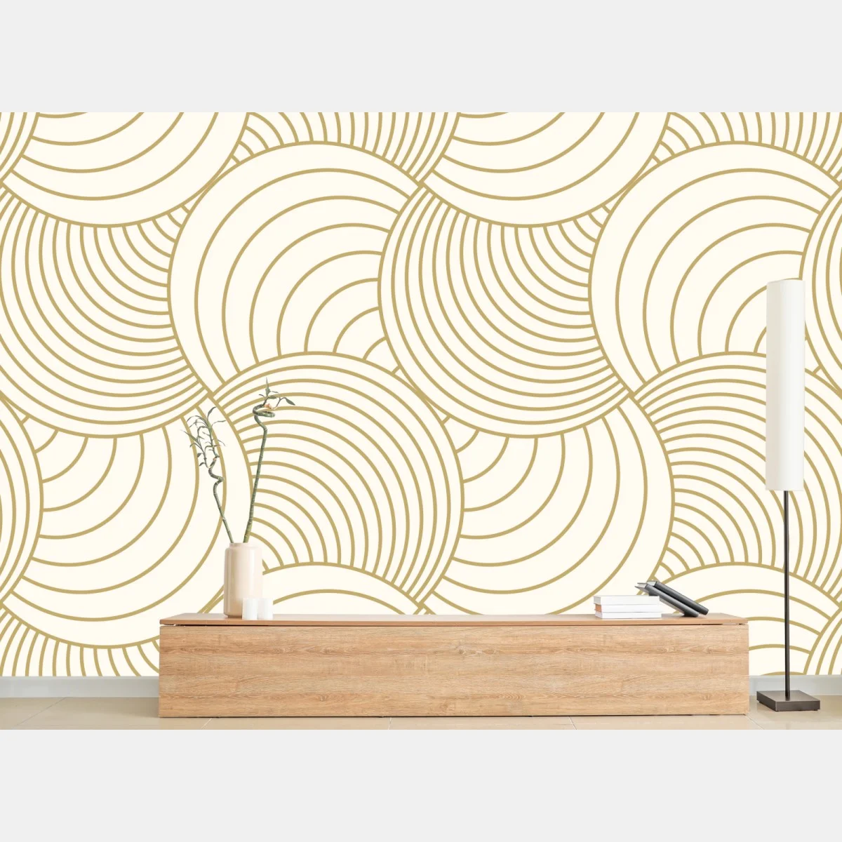 Papier peint motif de cercles dorés minimaliste – Wallnifity® Papier peint motif de cercles dorés minimaliste – Wallnifity®