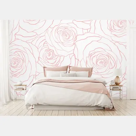 Papier peint motif floral minimaliste de roses délicates – Wallnifity®