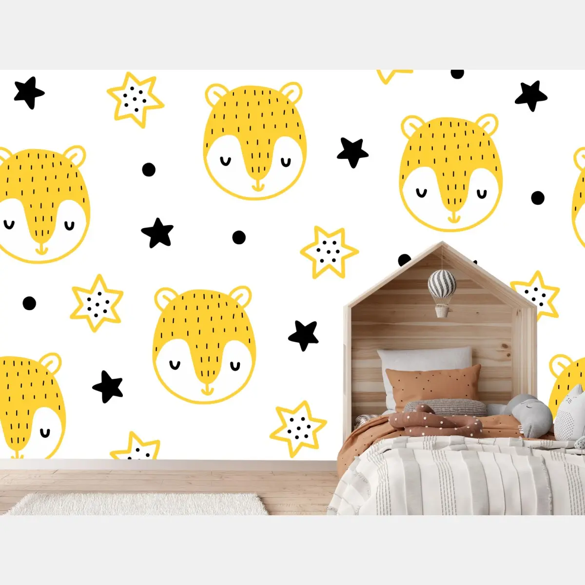 Papier peint motif oursons jaunes et étoiles pour chambre d'enfant – Wallnifity®