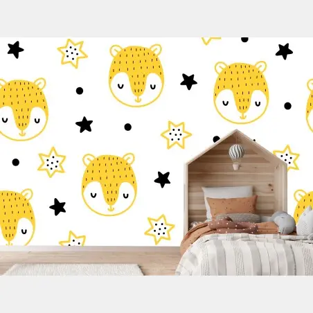 Papier peint motif oursons jaunes et étoiles pour chambre d'enfant – Wallnifity®