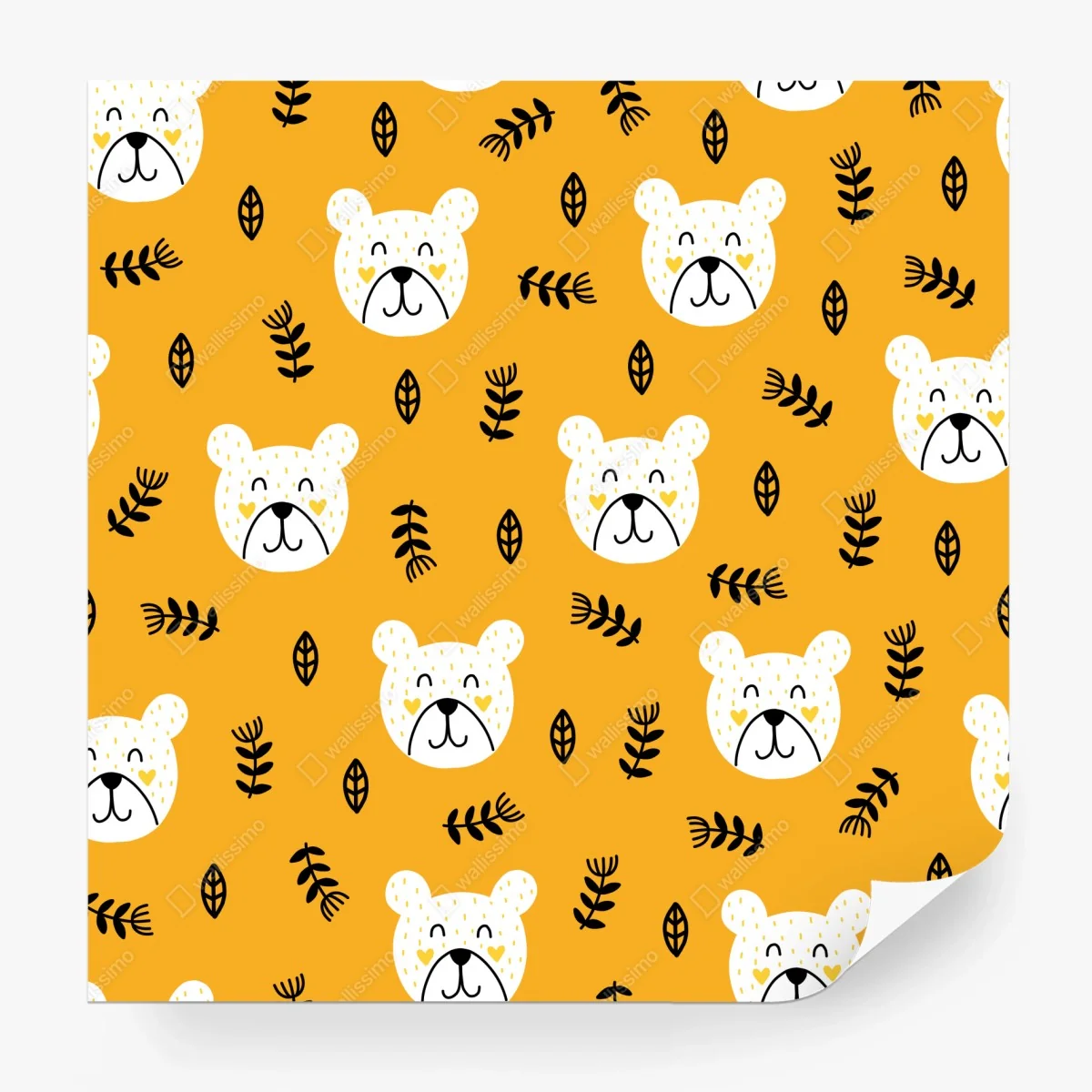 Papier peint motif oursons joyeux sur fond moutarde – Wallnifity®
