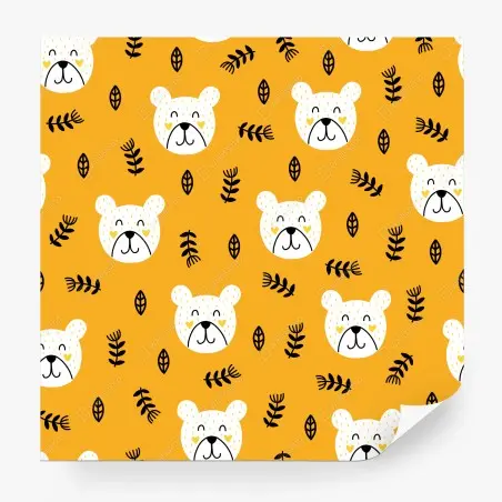 Papier peint motif oursons joyeux sur fond moutarde – Wallnifity®