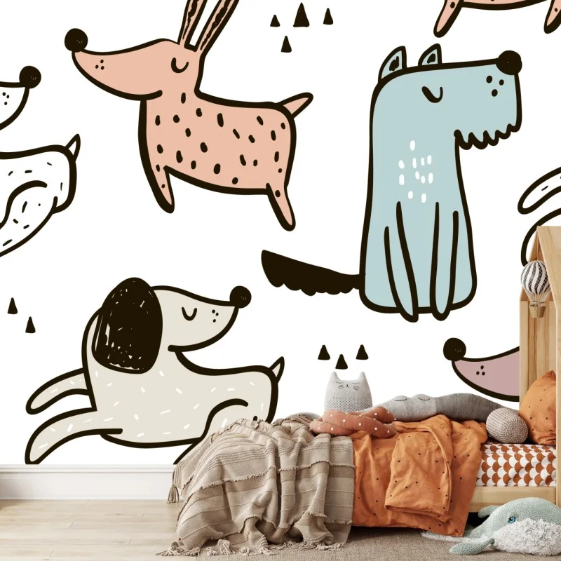 Papier peint motif de chiens mignons aux couleurs pastel – Wallnifity® Papier peint motif de chiens mignons aux couleurs pastel – Wallnifity®