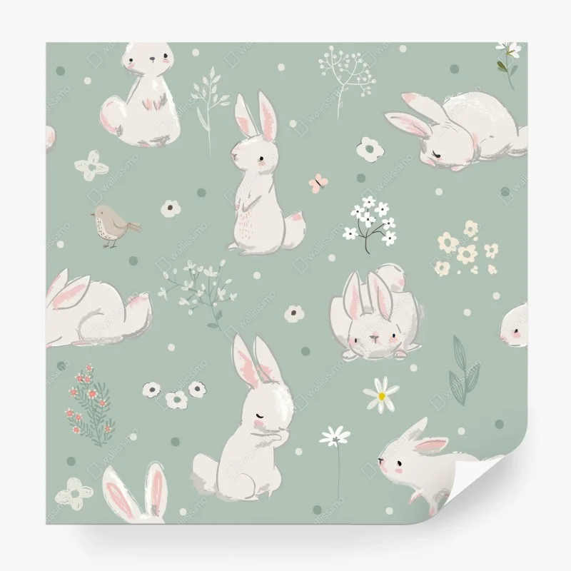 Papier peint motif de lapins pastel pour décoration murale enfantine – Wallnifity®