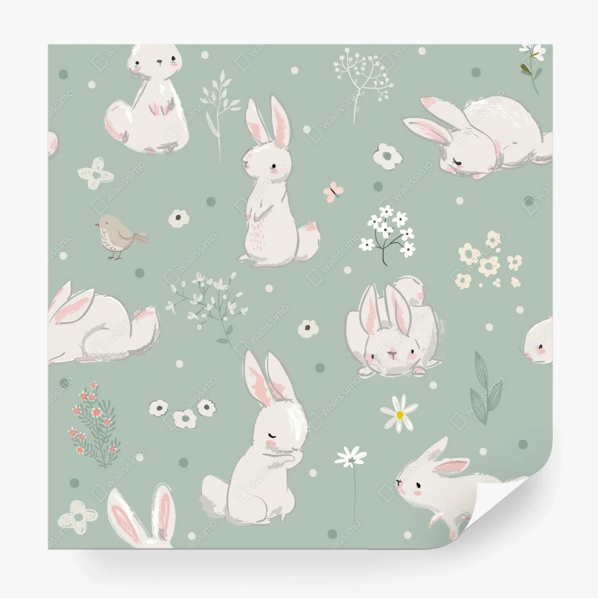 Papier peint motif de lapins pastel pour décoration murale enfantine – Wallnifity®