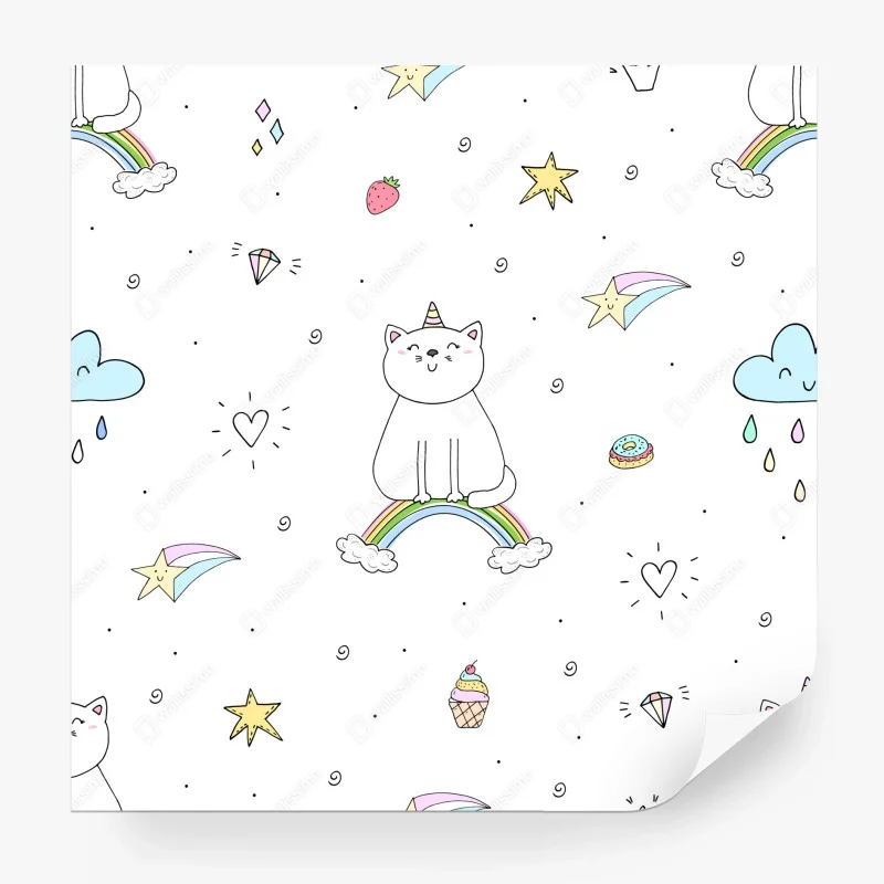 Papier peint motif chaton arc-en-ciel mignon pour chambre d'enfant – Wallnifity® Papier peint motif chaton arc-en-ciel mignon pour chambre d'enfant – Wallnifity®