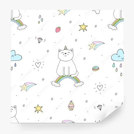 Papier peint motif chaton arc-en-ciel mignon pour chambre d'enfant – Wallnifity®