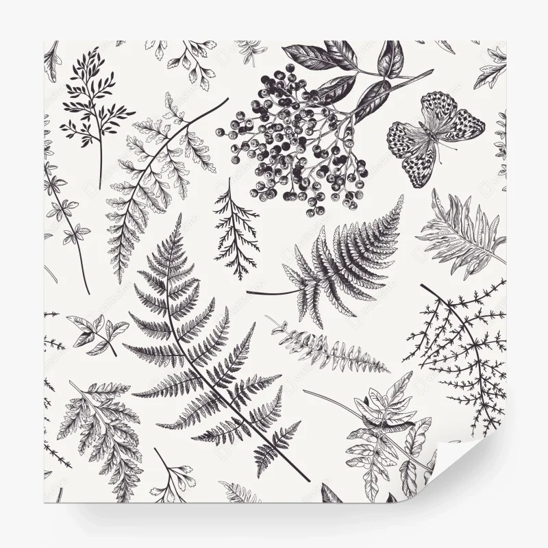 Papier peint motif botanique délicat en noir et blanc – Wallnifity® Papier peint motif botanique délicat en noir et blanc – Wallnifity®