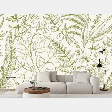 Papier peint motif botanique feuilles et fougères – Wallnifity®