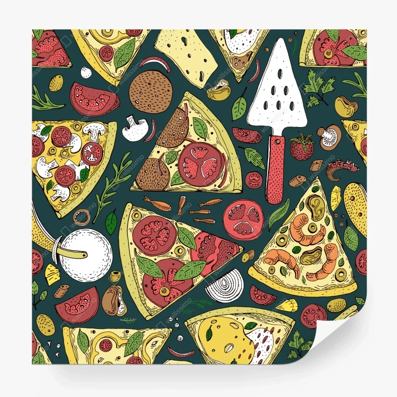 Papier peint motif pizzas et ingrédients dessiné à la main – Wallnifity® Papier peint motif pizzas et ingrédients dessiné à la main – Wallnifity®