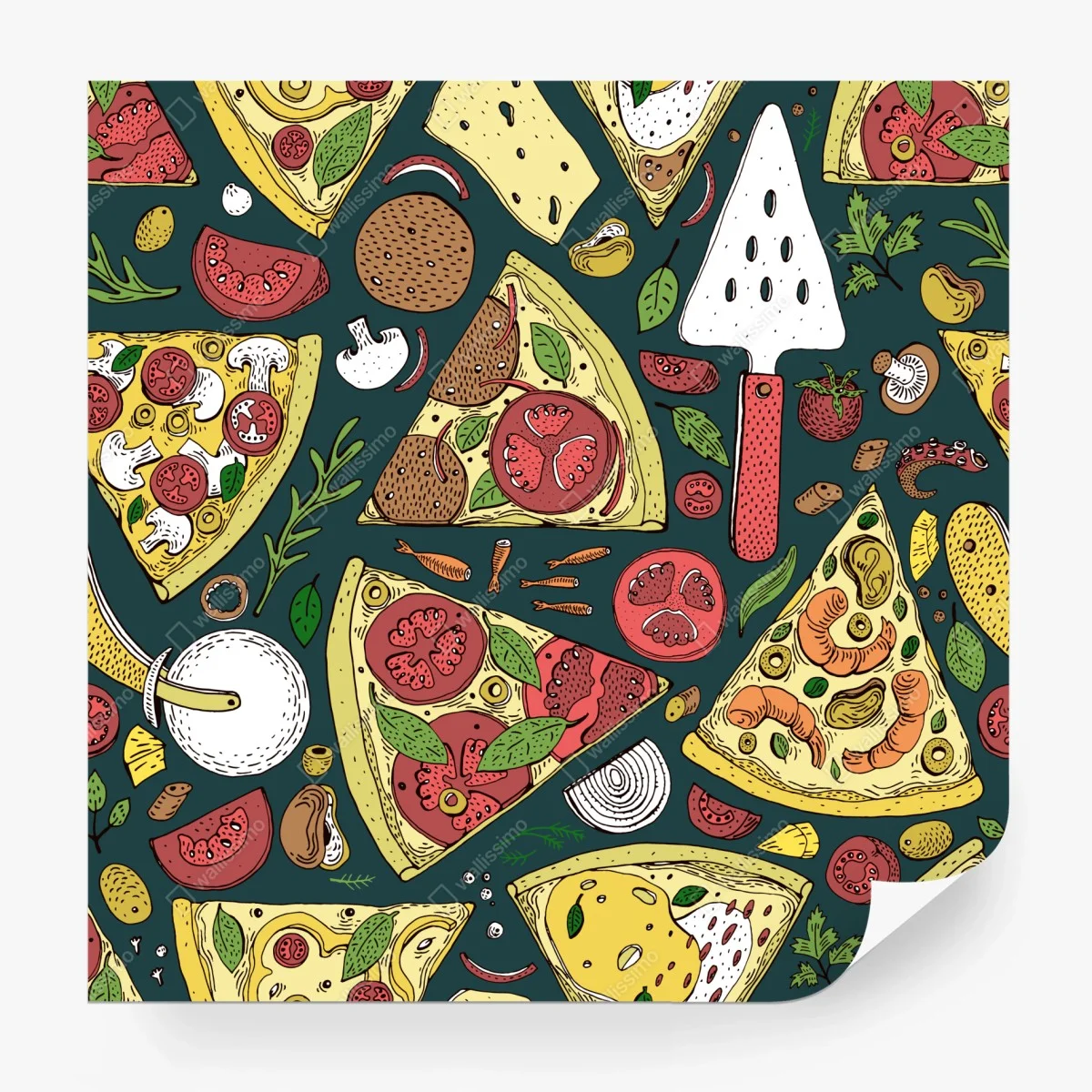 Papier peint motif pizzas et ingrédients dessiné à la main – Wallnifity® Papier peint motif pizzas et ingrédients dessiné à la main – Wallnifity®