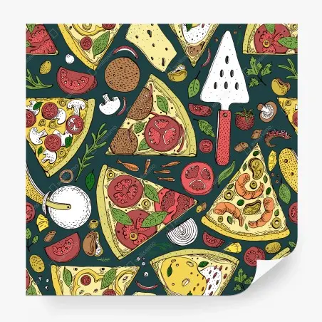 Papier peint motif pizzas et ingrédients dessiné à la main – Wallnifity®