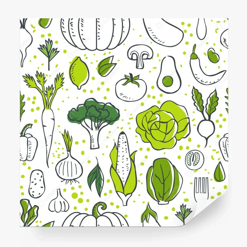 Papier peint motif légumes frais et graphiques – Wallnifity® Papier peint motif légumes frais et graphiques – Wallnifity®