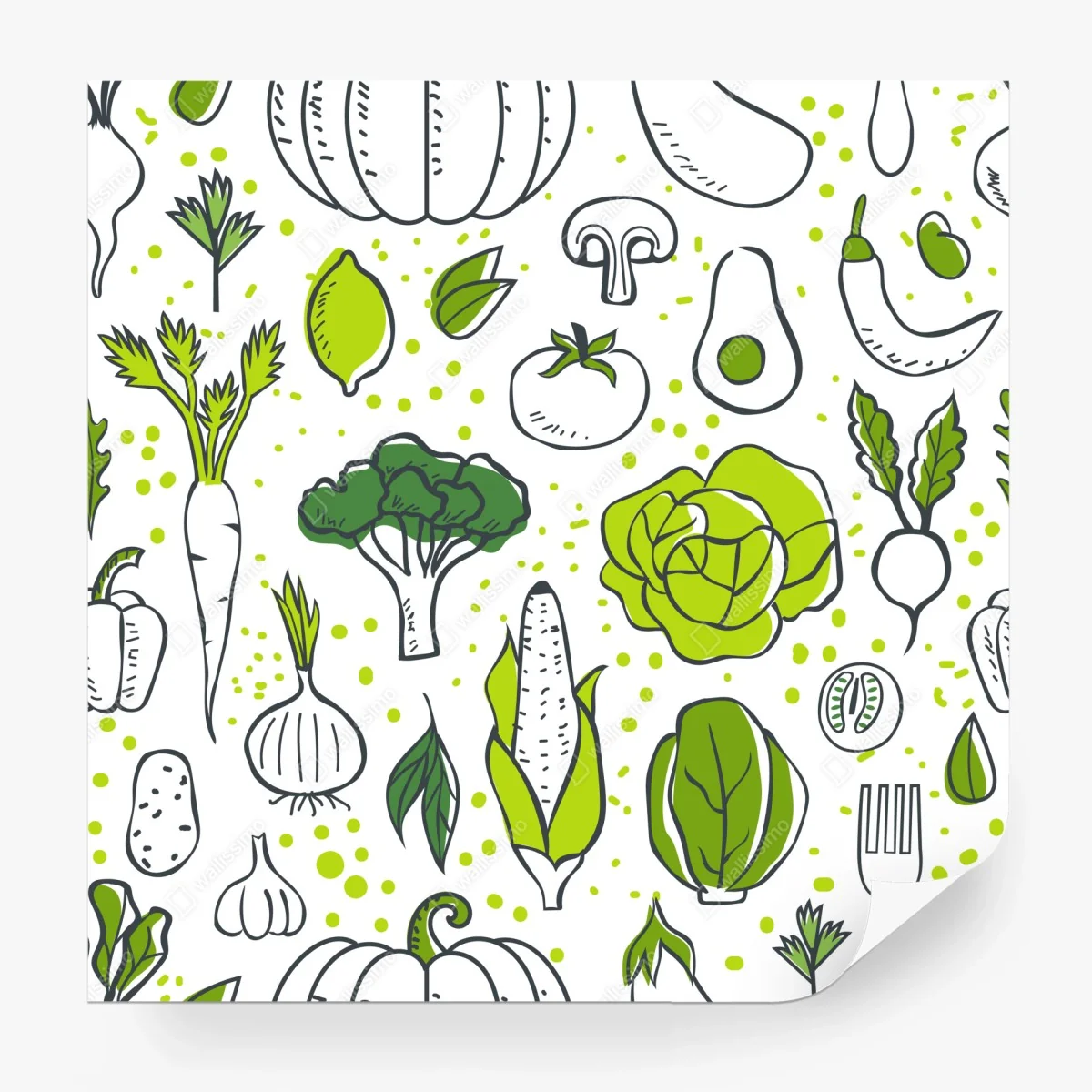 Papier peint motif légumes frais et graphiques – Wallnifity® Papier peint motif légumes frais et graphiques – Wallnifity®