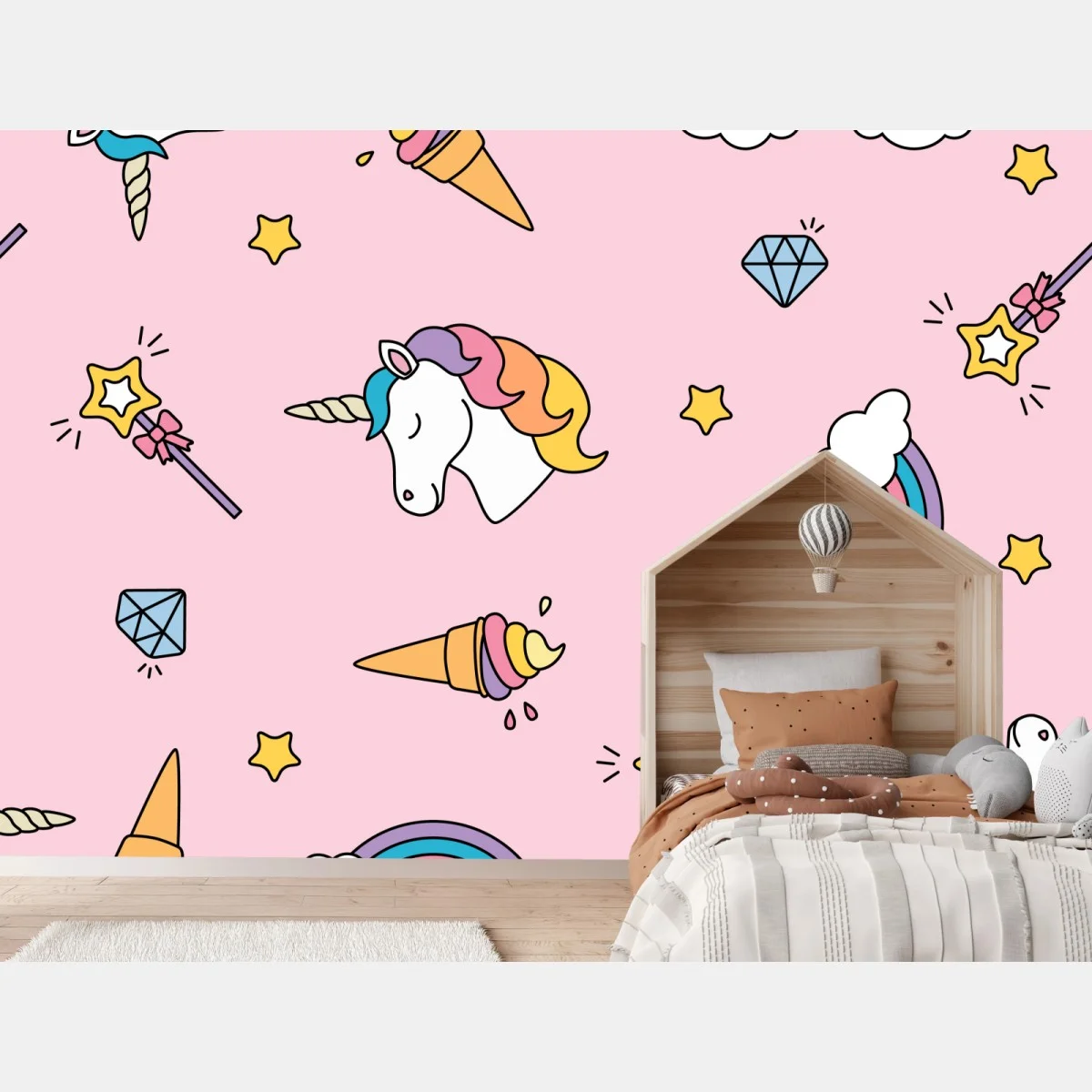 Papier peint rêve de licorne pastel sur fond rose – Wallnifity® Papier peint rêve de licorne pastel sur fond rose – Wallnifity®