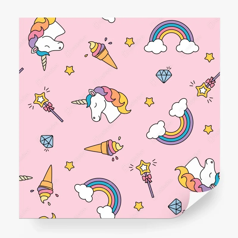 Papier peint rêve de licorne pastel sur fond rose – Wallnifity® Papier peint rêve de licorne pastel sur fond rose – Wallnifity®