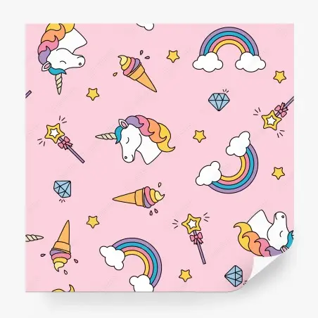 Papier peint rêve de licorne pastel sur fond rose – Wallnifity®
