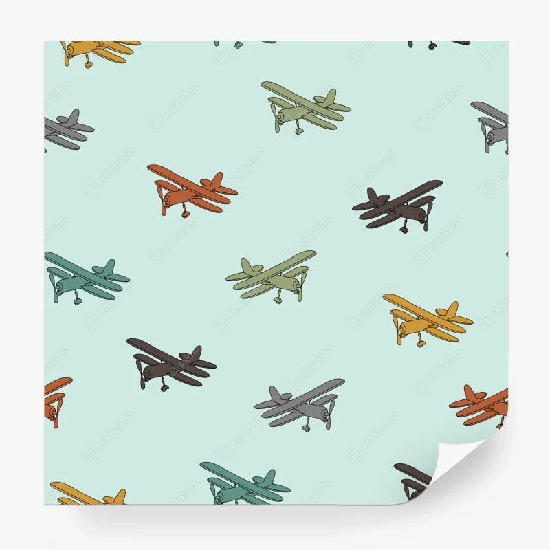 Papier peint motif biplans colorés sur fond pastel – Wallnifity® Papier peint motif biplans colorés sur fond pastel – Wallnifity®