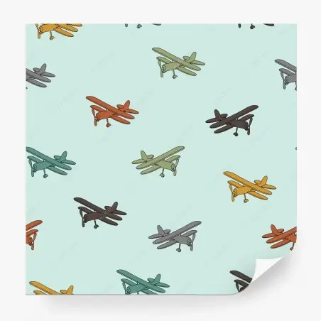 Papier peint motif biplans colorés sur fond pastel – Wallnifity®