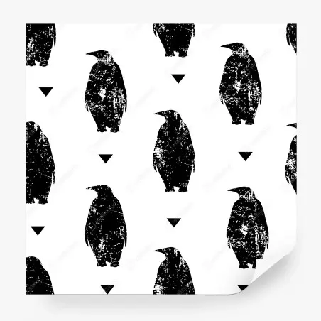 Papier peint motif manchots graphiques noir et blanc – Wallnifity®