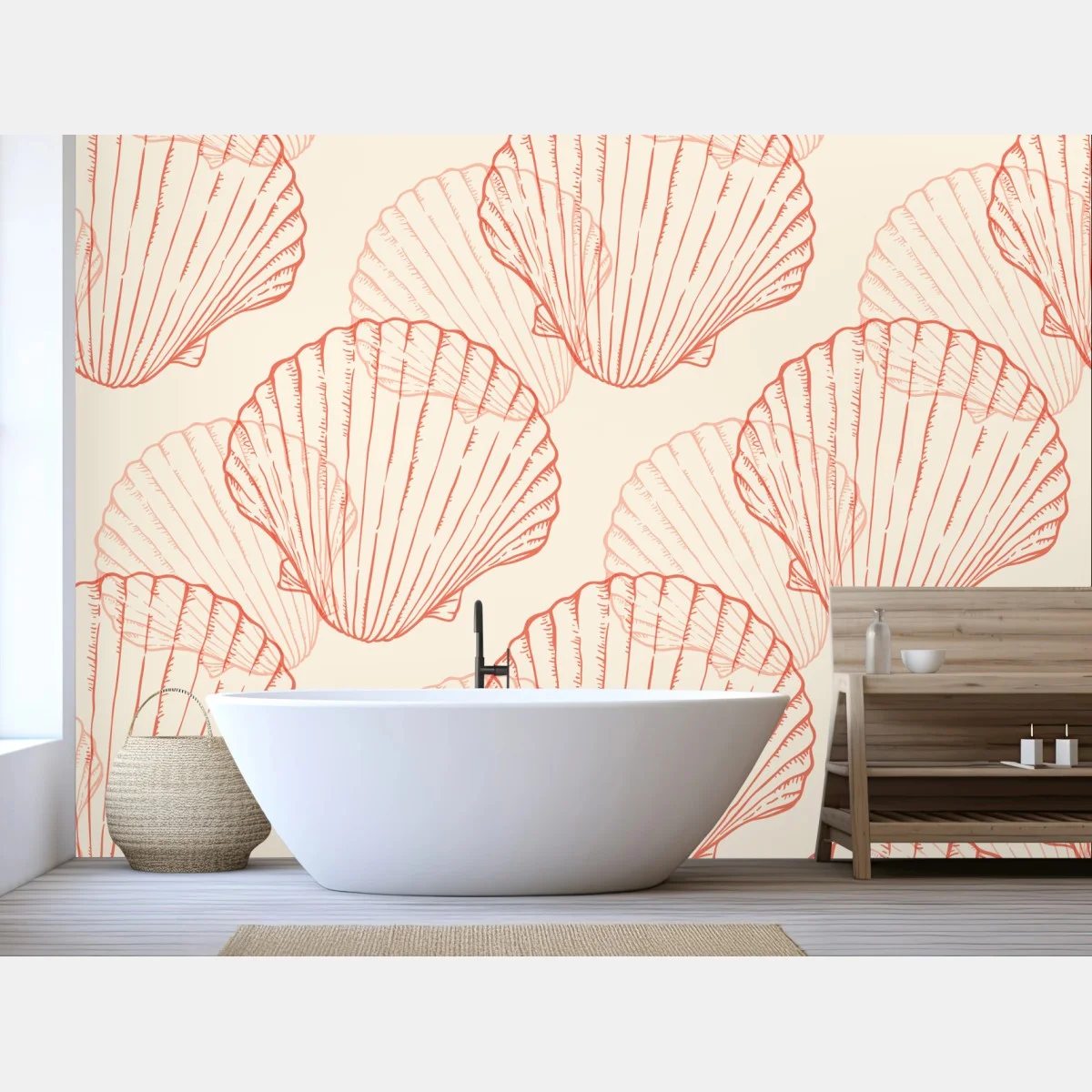 Papier peint motif coquillages corail sur fond beige – Wallnifity® Papier peint motif coquillages corail sur fond beige – Wallnifity®