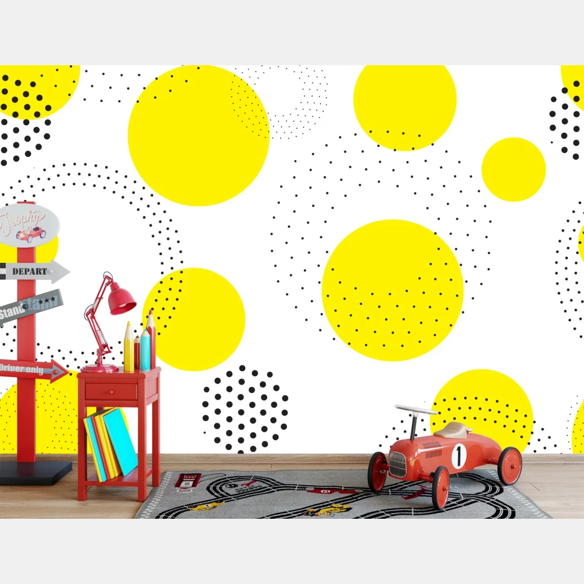 Papier peint motif géométrique de cercles jaunes – Wallnifity® Papier peint motif géométrique de cercles jaunes – Wallnifity®