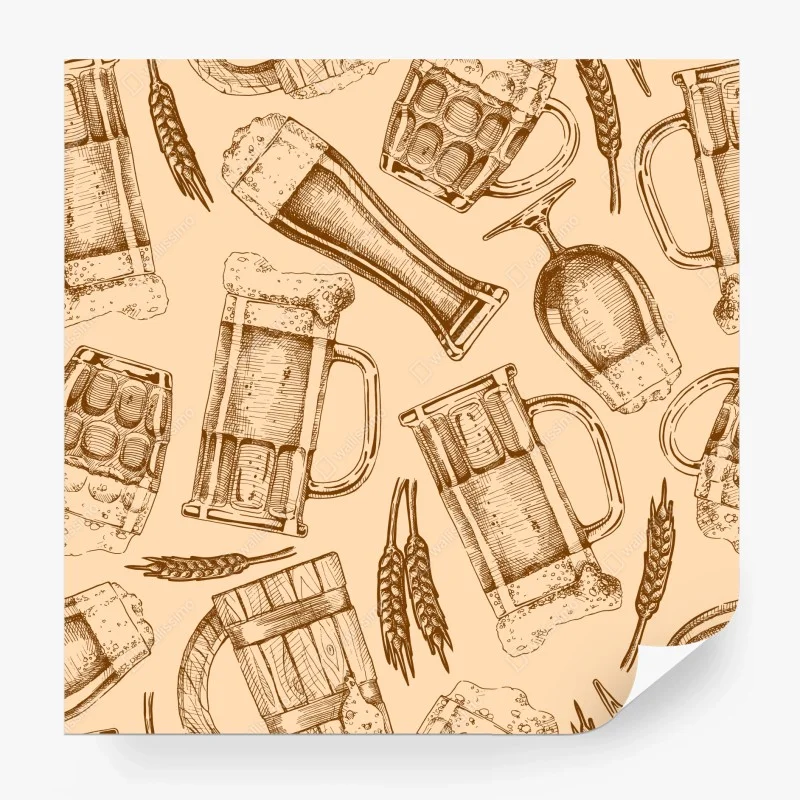 Papier peint illustration vintage de bière en croquis sépia – Wallnifity®
