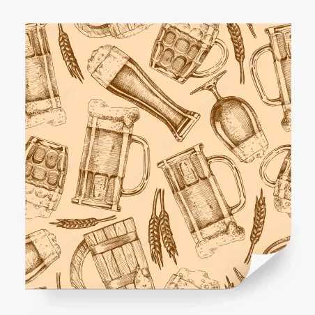 Papier peint illustration vintage de bière en croquis sépia – Wallnifity®